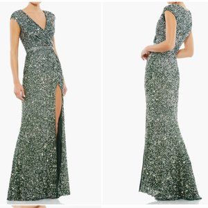 MAC DUGGAL SEQUIN EMBELLISHED TRUMPET FOREST GREEN GOWN sz 2
